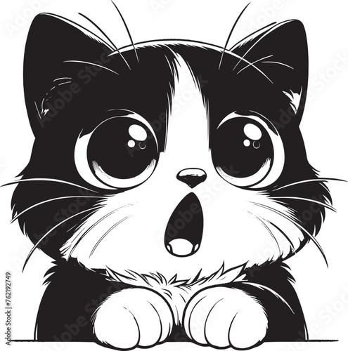 Black and White Cute Cat Vector Illustration