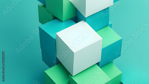  chaotic cubes with copy space blue green abstract geometric background 3d rendering cubic minimal