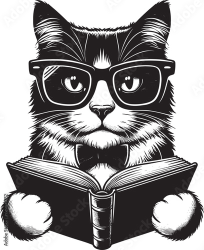 Black and White Cute Cat Vector Illustration