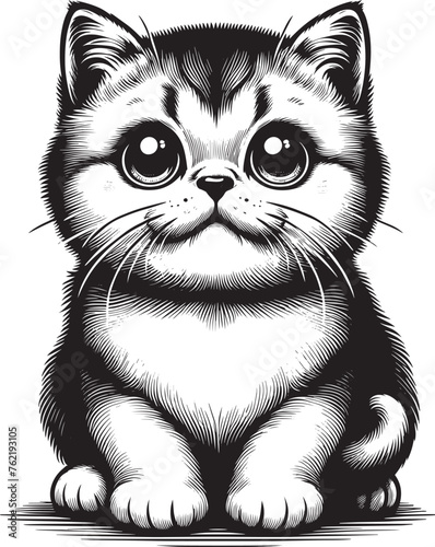 Black and White Cute Cat Vector Illustration