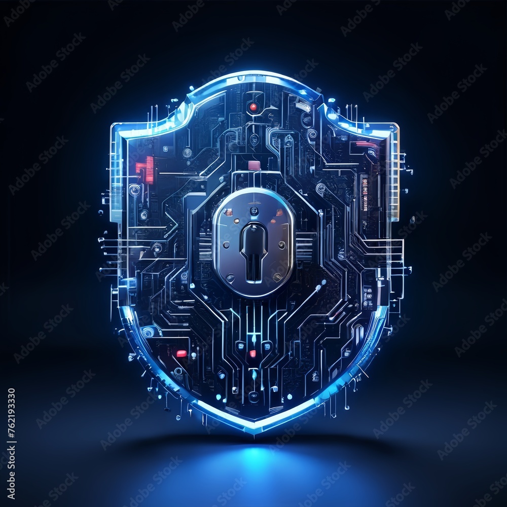 Electronic circuit futuristic neon padlock. Copy paste empty place for text. Cyber, personal data, privacy information security. Internet networking protection security system cybersecurity concept