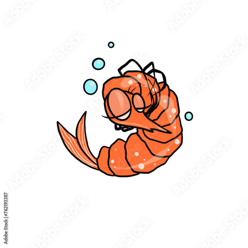 Cartoon funny sleeping shrimp illustration isolated on white background