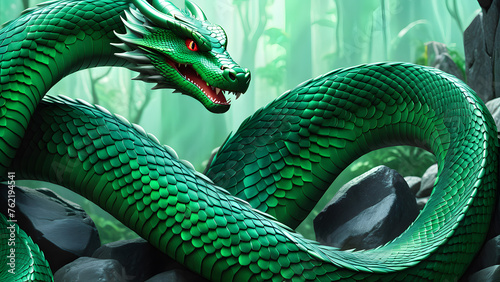 snake or dragon green skin with scale fantasy texture 3d rendered background