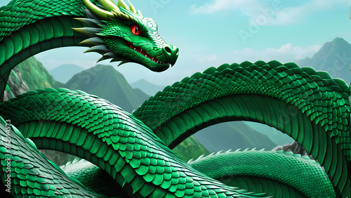 snake or dragon green skin with scale fantasy texture 3d rendered background photo