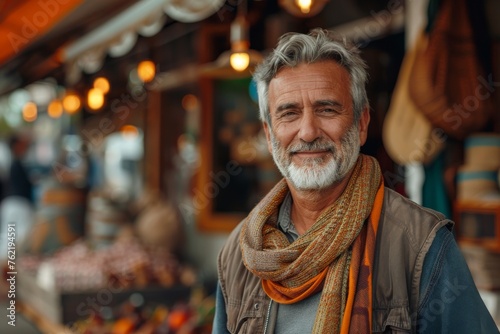 Wallpaper Mural Elderly man smiling at camera. A close-up portrait of an elderly, man with a warm smile, wearing fashionable clothes. Torontodigital.ca