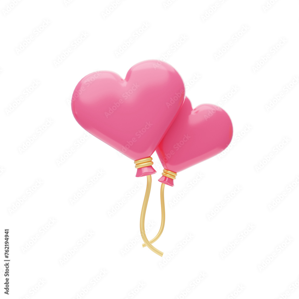 3D Two Hearts Balloon Model Love In The Air. 3d illustration, 3d element, 3d rendering. 3d visualization isolated on a transparent background