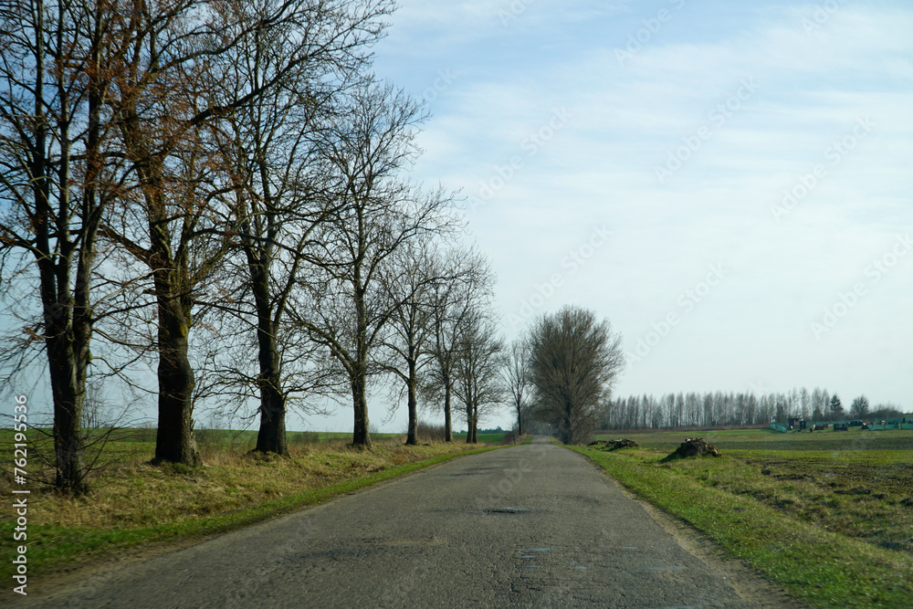 Asphalt road in countryside - driver's perspective