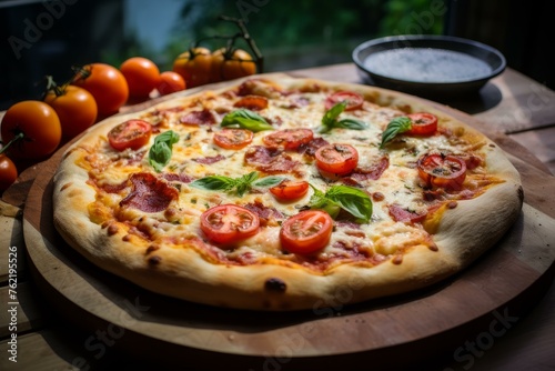 Crunchy Pizza homemade snack. Meat fast food. Generate Ai