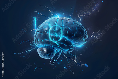 Stylized Brain and Lightning Design as an IQ Logo Concept Representing Intelligence and Insight photo