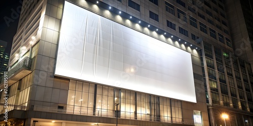 mockup huge white broadsheet on the building at night