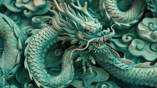 Detailed view of a dragon statue on a wall, perfect for fantasy themes