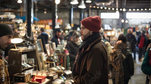 New York NY USA-November 29, 2014 Shoppers browse vendors' booths at the Brooklyn Flea, now the Winter Flea, in its new Crown Heights, Brooklyn location