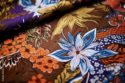 traditional Indonesian fabric with flowers photo