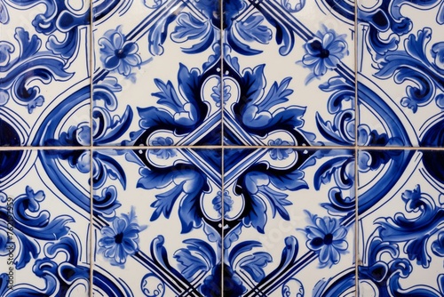 Portuguese tiles with blue and white ornate decoration