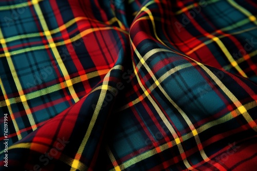 Close-Up View of Scottish Tartan Fabric