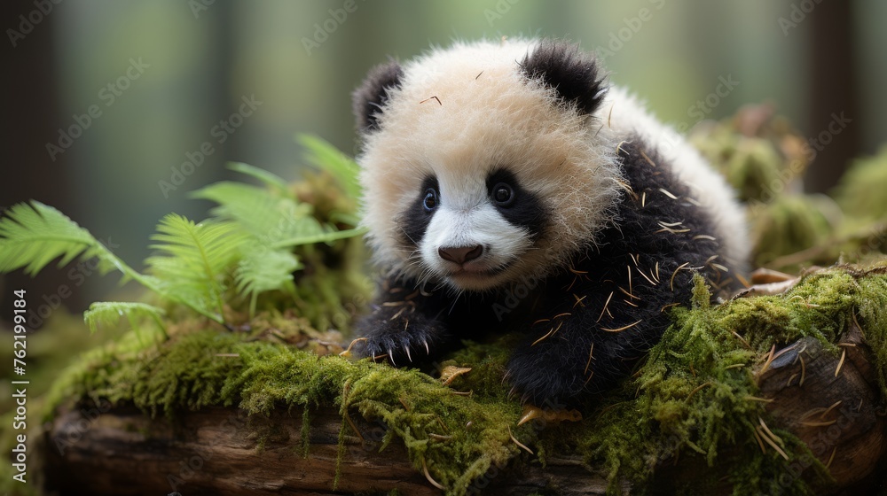 Obraz premium Panda Bear Sitting on Tree Branch