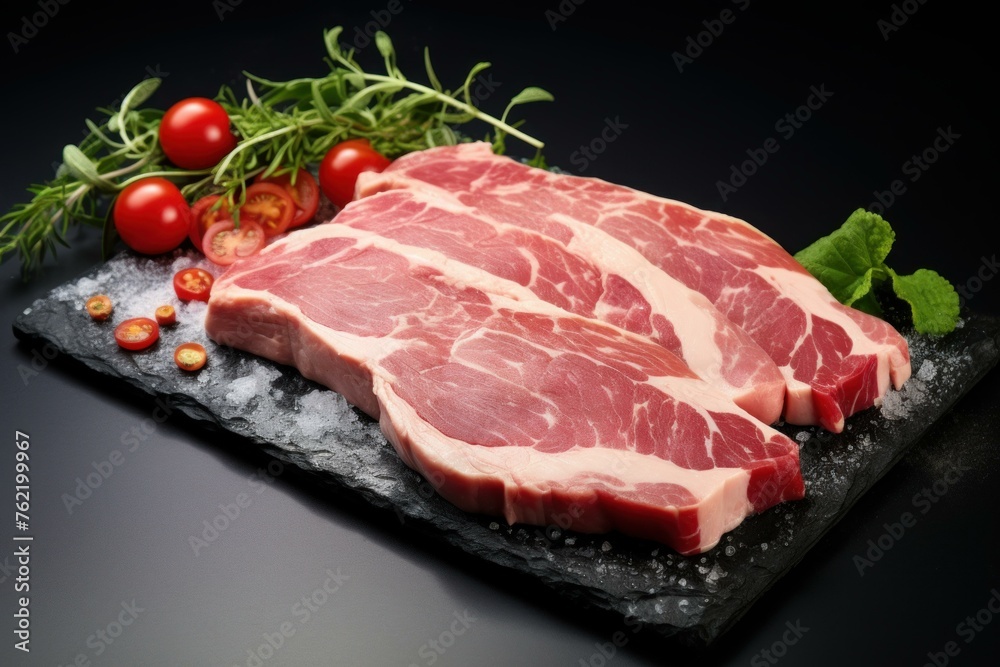 Fresh Plate raw pork. Cutlet red. Generate Ai