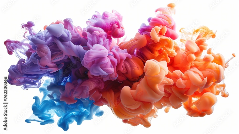 Fototapeta premium Colorful liquid ink splash abstract background. Artistic rainbow paint collage mix flow drip. Fluid color wave yellow, red, orange, green, blue, purple, white. Vibrant cloud motion header concept.