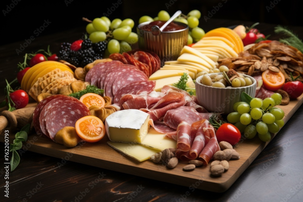 Plentiful Appetizers platter. Snack salami dinner. Generate Ai Plentiful Appetizers platter. Snack salami dinner. Generate Ai