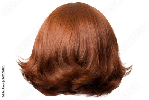 Stylish hair wig with trendy design isolated on background  front view  fashionable hairstyle concept.