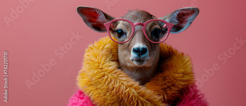 Cute kangaroo captured in a vivid orange boa and trendy glasses giving off a playful and stylish vibe © Daniel