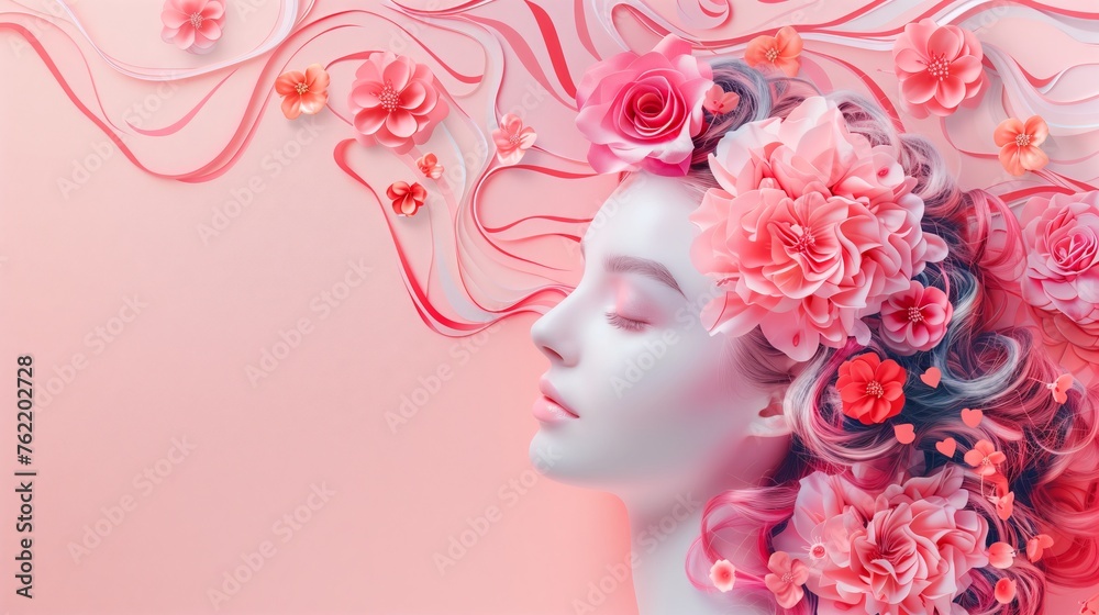 Femine beauty. Women's Equality Day, girl power and tenderness. Contemporary greeting card background for March 8. Happy women's day wallpaper. Festive artistic composition for Mother's day