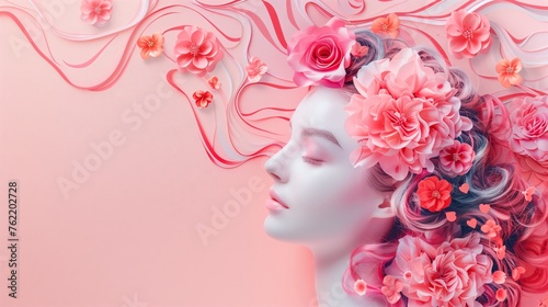 Femine beauty. Women's Equality Day, girl power and tenderness. Contemporary greeting card background for March 8. Happy women's day wallpaper. Festive artistic composition for Mother's day