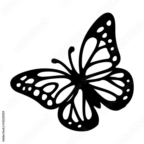 Butterfly contours doodle silhouettes element vector illustration on white background one continuous black line hand drawing of monarch butterfly flying