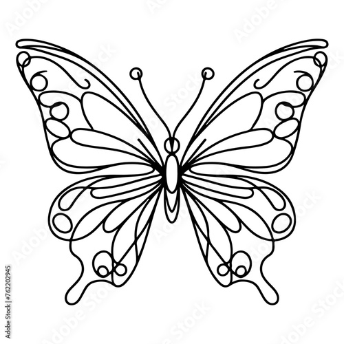 Butterfly contours doodle silhouettes element vector illustration on white background one continuous black line hand drawing of monarch butterfly flying