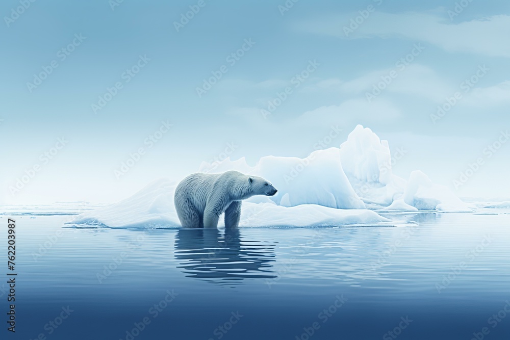 Naklejka premium Frosted Polar bear on iceberg. Winter nature arctic white mammal. Generate Ai