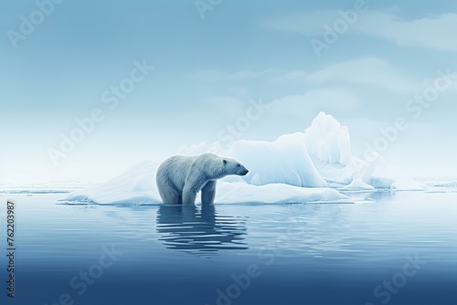 Frosted Polar bear on iceberg. Winter nature arctic white mammal. Generate Ai