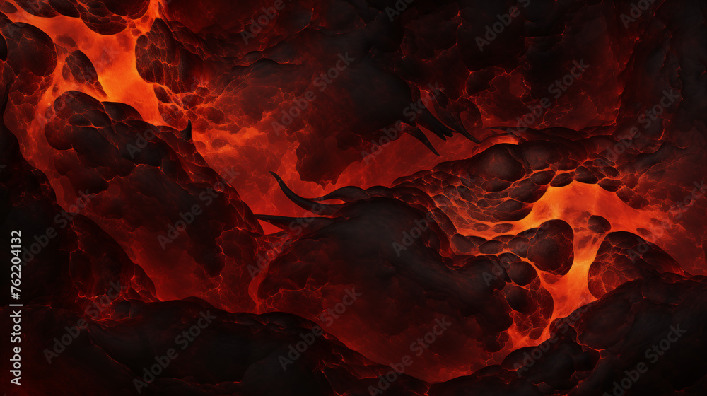 Glowing Lava Textures on a Dark Surface - obrazy, fototapety, plakaty 