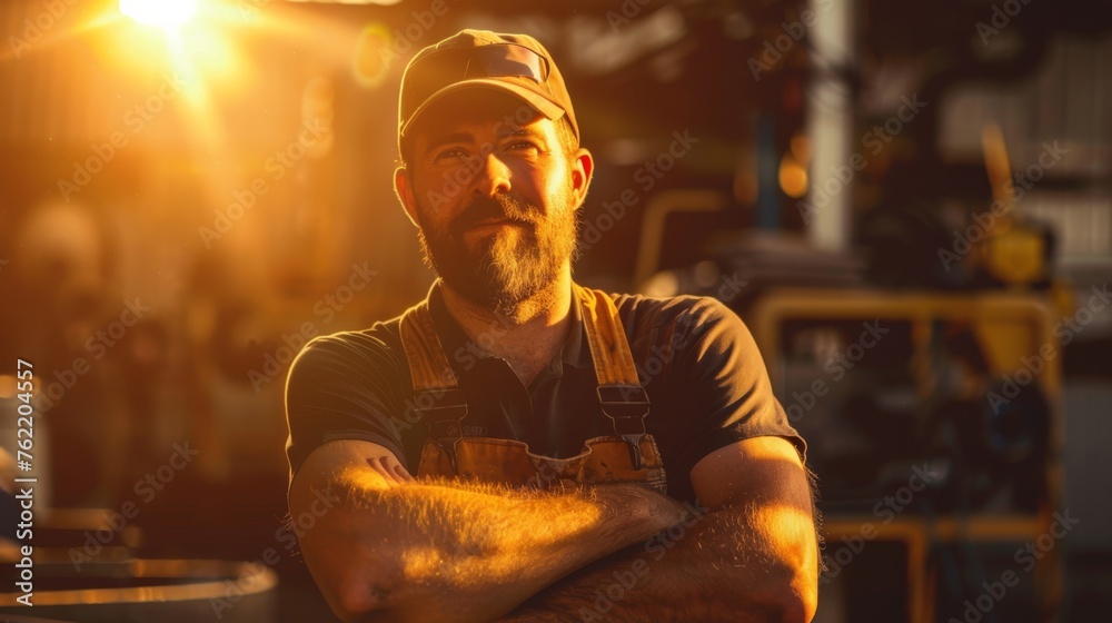 A man with a beard is dressed in an apron and a hat. He appears to be ready for work or cooking, showcasing a hardworking and practical demeanor. A man with a beard is dressed in an apron and a hat. He appears to be ready for work or cooking, showcasing a hardworking and practical demeanor.