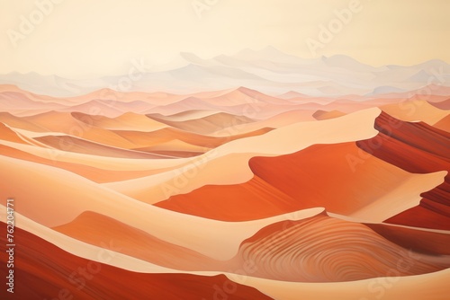 The abstract shapes of dunes, with gradients of pastel browns to convey depth and warmth, capturing desert aesthetics