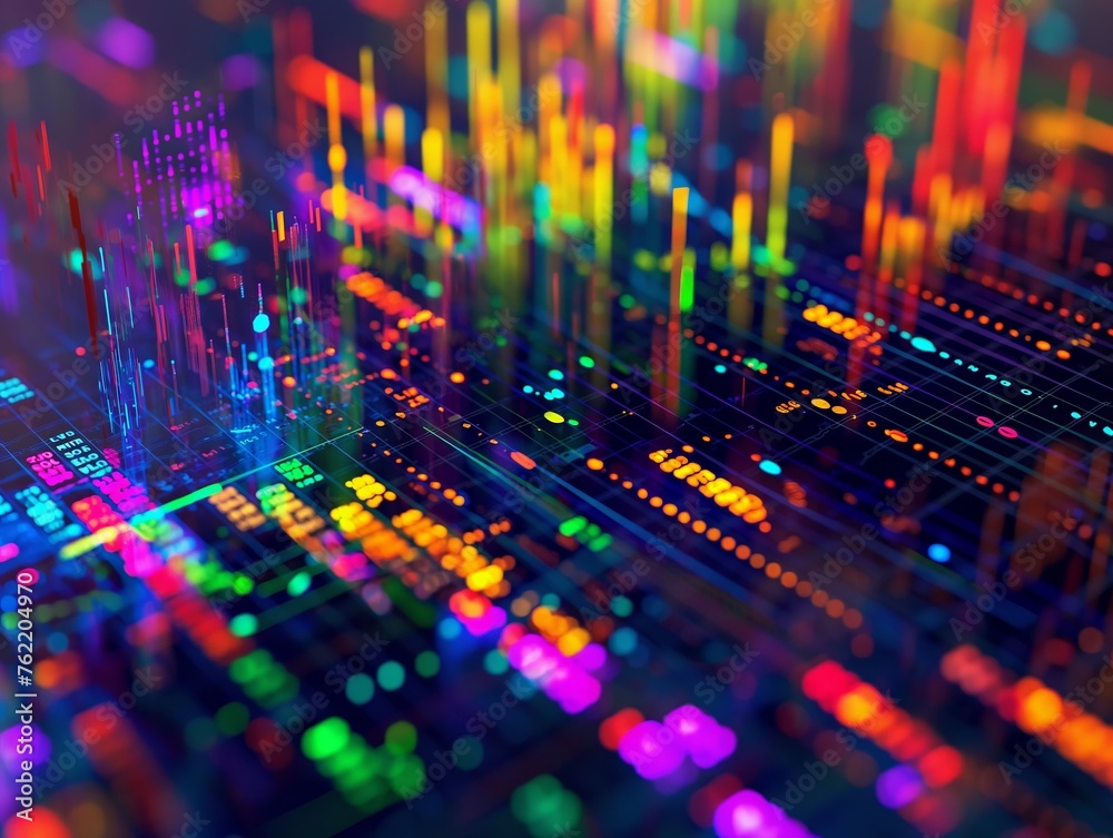 A colorful digital landscape representing data analysis and cyberspace concepts.