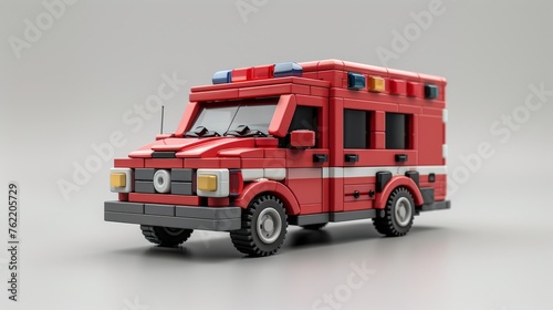 Toy ambulance car at background.