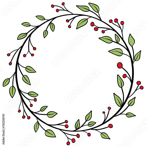 Vector illustration of a hand drawn circular botanical wreath