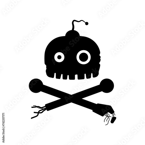 Broken robot icon. Black silhouette. Front view. Vector simple flat graphic illustration. Isolated object on a white background. Isolate.