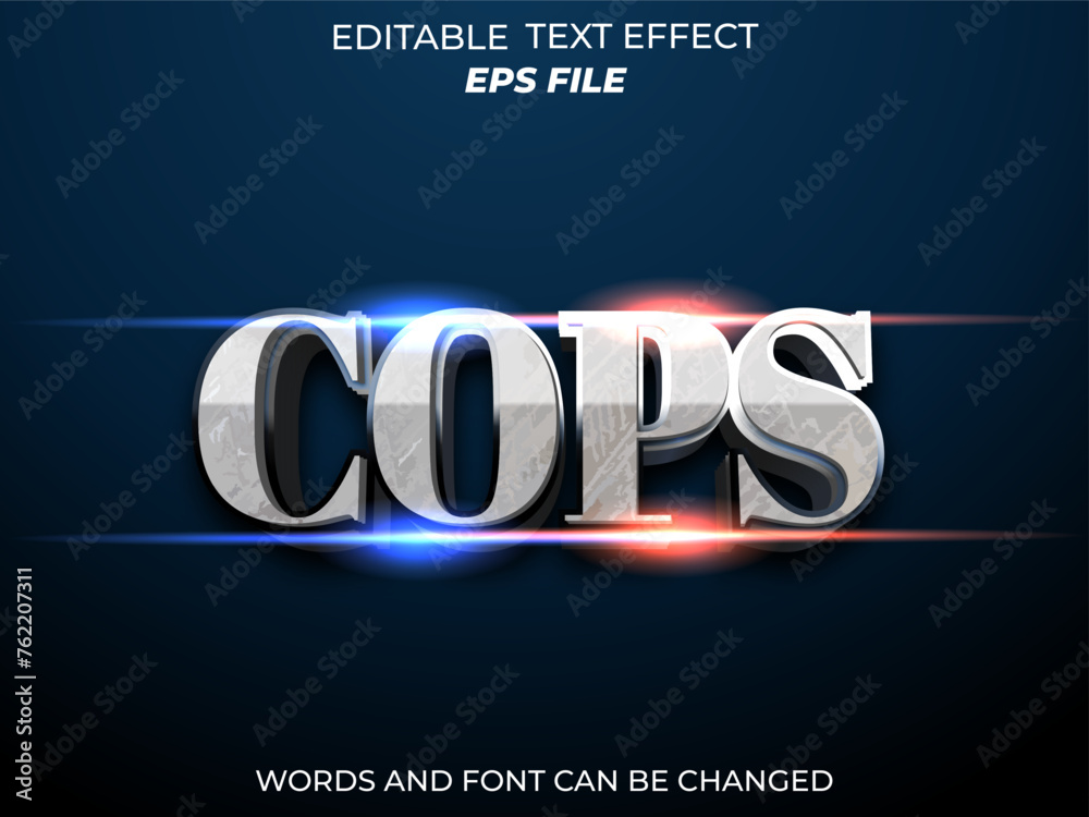 cops text effect, font editable, typography, 3d text. vector template