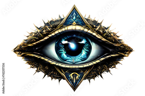 the Blue and golden All Seeing Eye geometric triangle logo, isolated with transparent background. Illuminati, freemasonry, masonic symbol. Triangle Eye emblem
