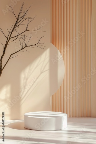 3d render, abstract background, minimal scene with geometrical forms, podium for product presentation