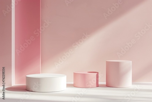 3d render, abstract background, minimal scene with geometrical forms, podium for product presentation