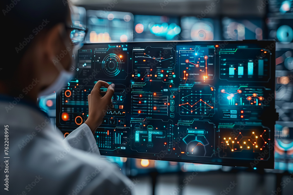 scientist is using a high tech dashboard to analyze science and Research data, technology futuristic scientist is using a high tech dashboard to analyze science and Research data, technology futuristic