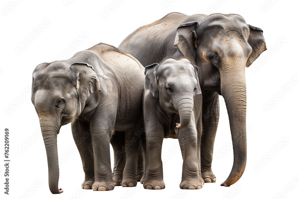 Fototapeta premium Thai elephant family isolated on transparent background