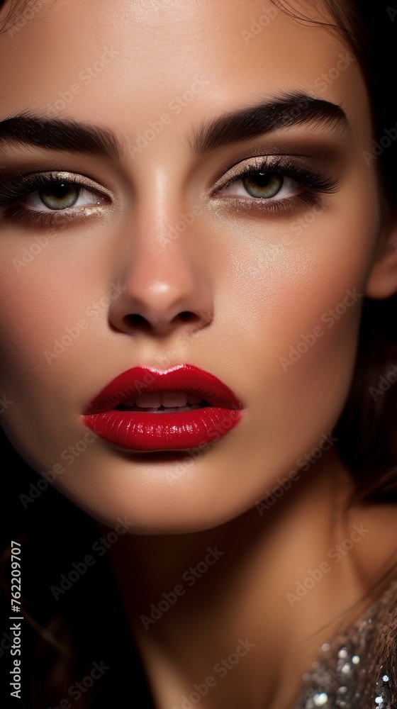 Close-Up Portrait of Woman With Red Lipstick Close-Up Portrait of Woman With Red Lipstick