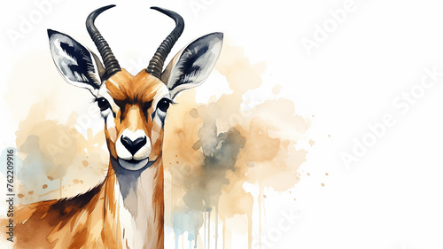 Brown antelope is a wild animal splashed with watercolor paints with a smart expressive look photo