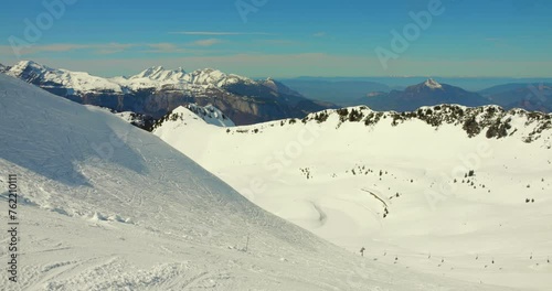 View of slopes of Faline resort on French Alps in France. photo