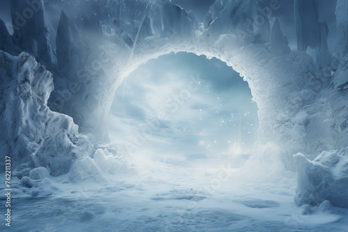 Enchanting Portal ice fantasy mountain. Winter scene. Generate Ai