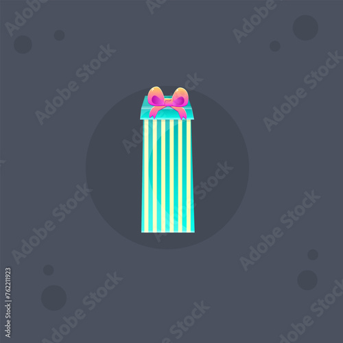 Cute Cartoon Turquoise Gift Icon Pink Two Loop Bow Present Holiday Win Award Achievement Vector Design