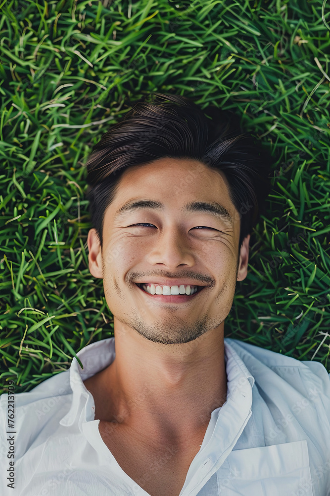 A beautiful model lying on a grass field A beautiful model lying on a grass field